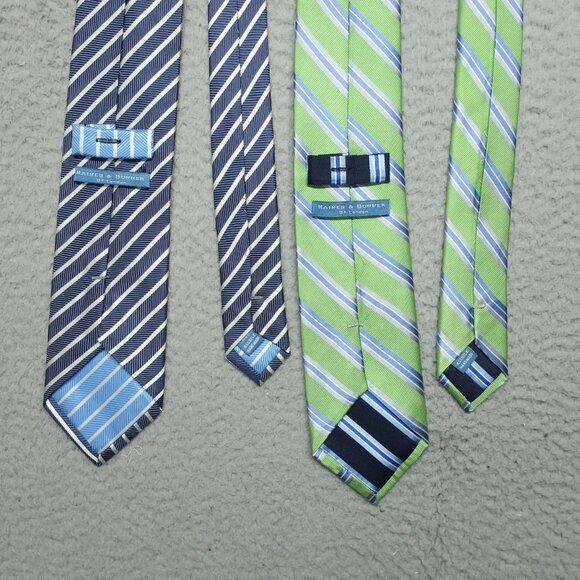 Two Haines & Bonner Ties Men Blue Silver Green Hand Made 100% Silk 60" x 3.25" - Picture 5 of 9
